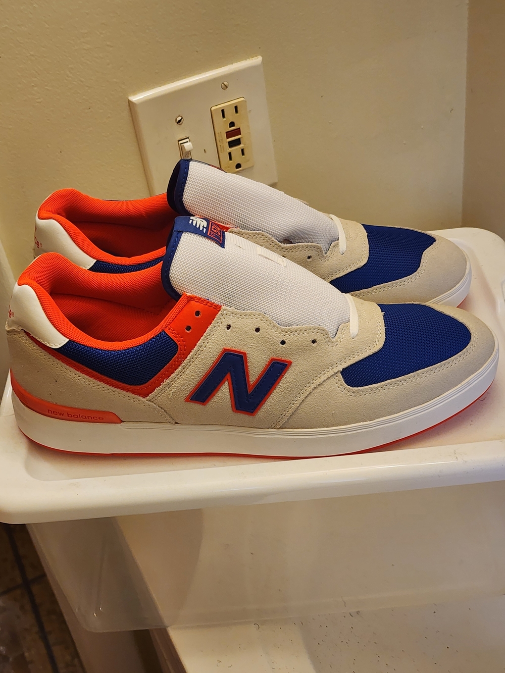 New Balance Blue 574, Size 14 Orange & White Men's Casual Sneakers - Picture 5 of 7